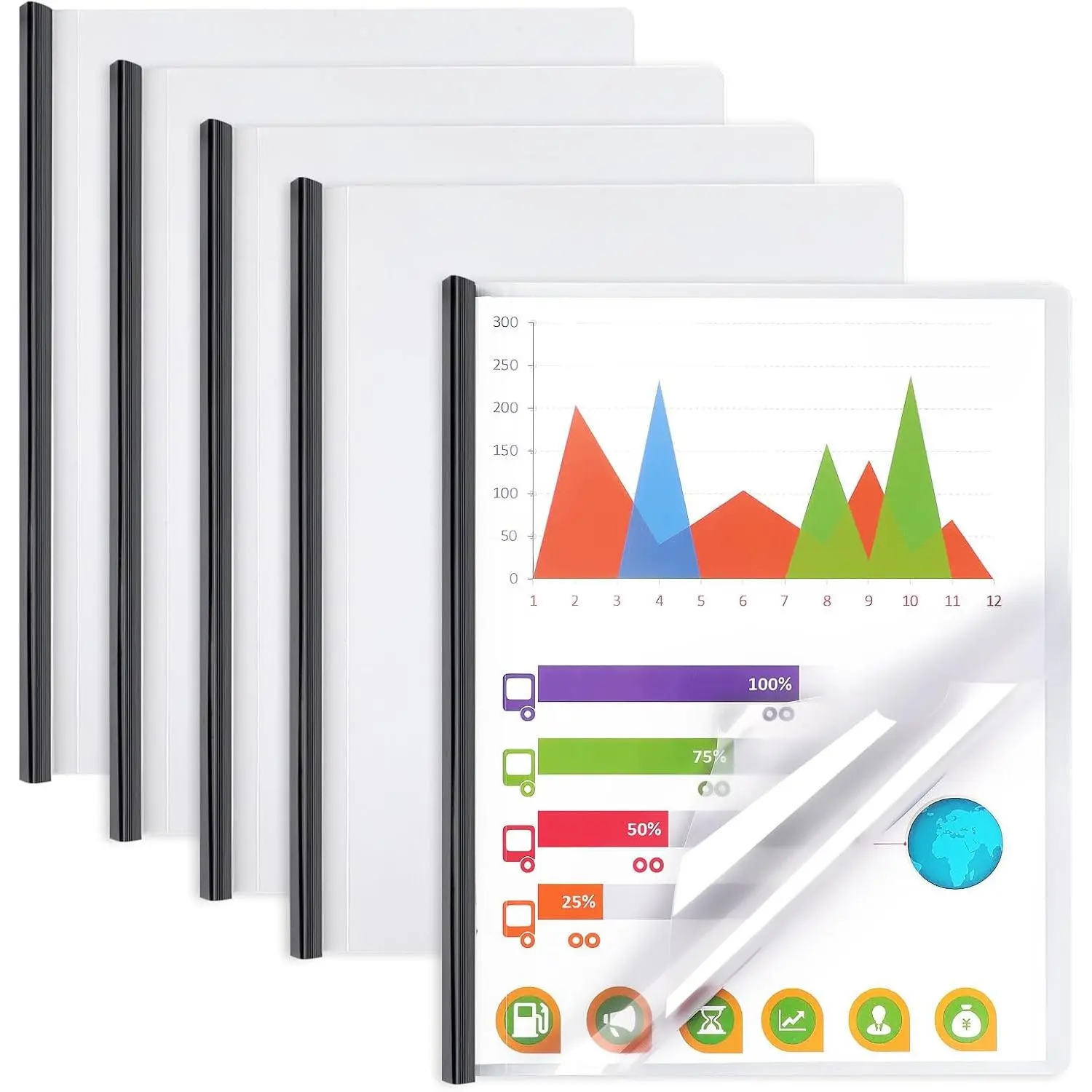 Report Covers with Sliding Bar, Clear Report Covers for A4 and Letter Size Paper, Resume Covers Presentation Folders File Document Binder for School Business, 70 Sheet Capacity