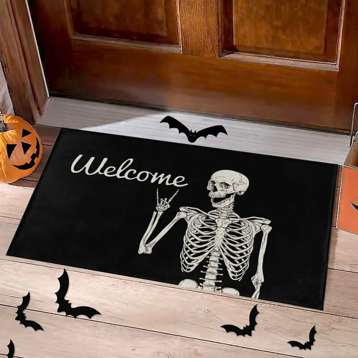 Skull Doormat Funny Halloween Skull Welcome Door Mat,Living Room Kitchen Floor Mat Home Halloween Indoor Outdoor Decoration