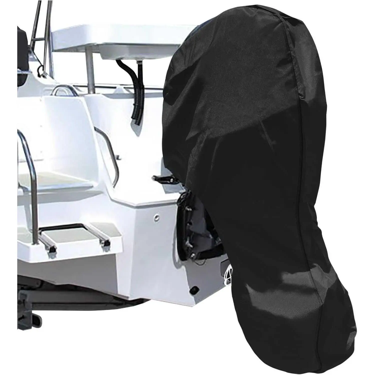 Outboard Motor Covers, Trailerable Full Boat Engine Cover Waterproof Heavy Duty Oxford Fabric with Zipper, Fits 175-225HP Motors, Bla DL260808D23