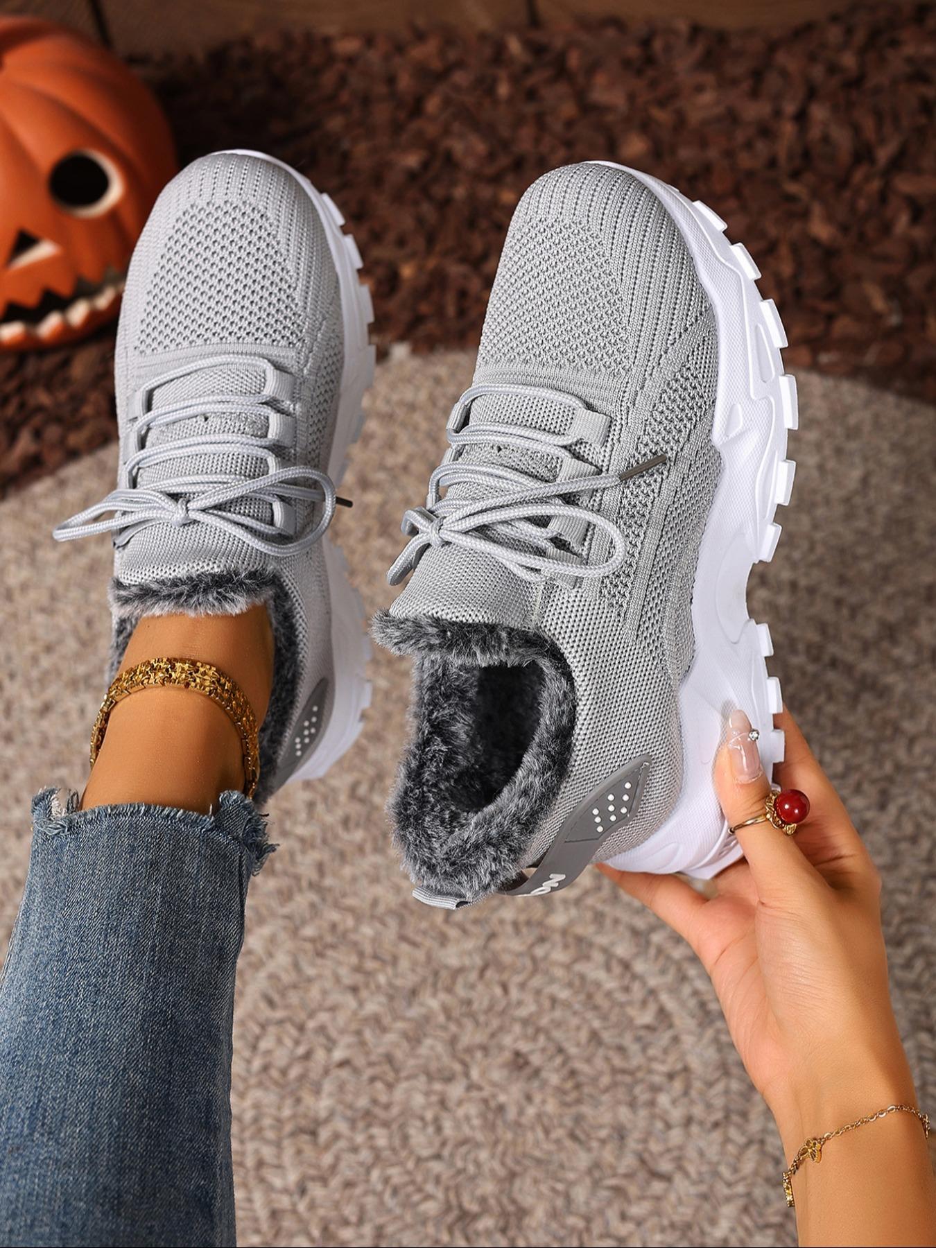 Women's Plus-Size Warm Fleece-Lined Sneakers, Casual Shoes for Fall & Winter, Comfortable for Indoor and Outdoor Wear, Winter Shoes