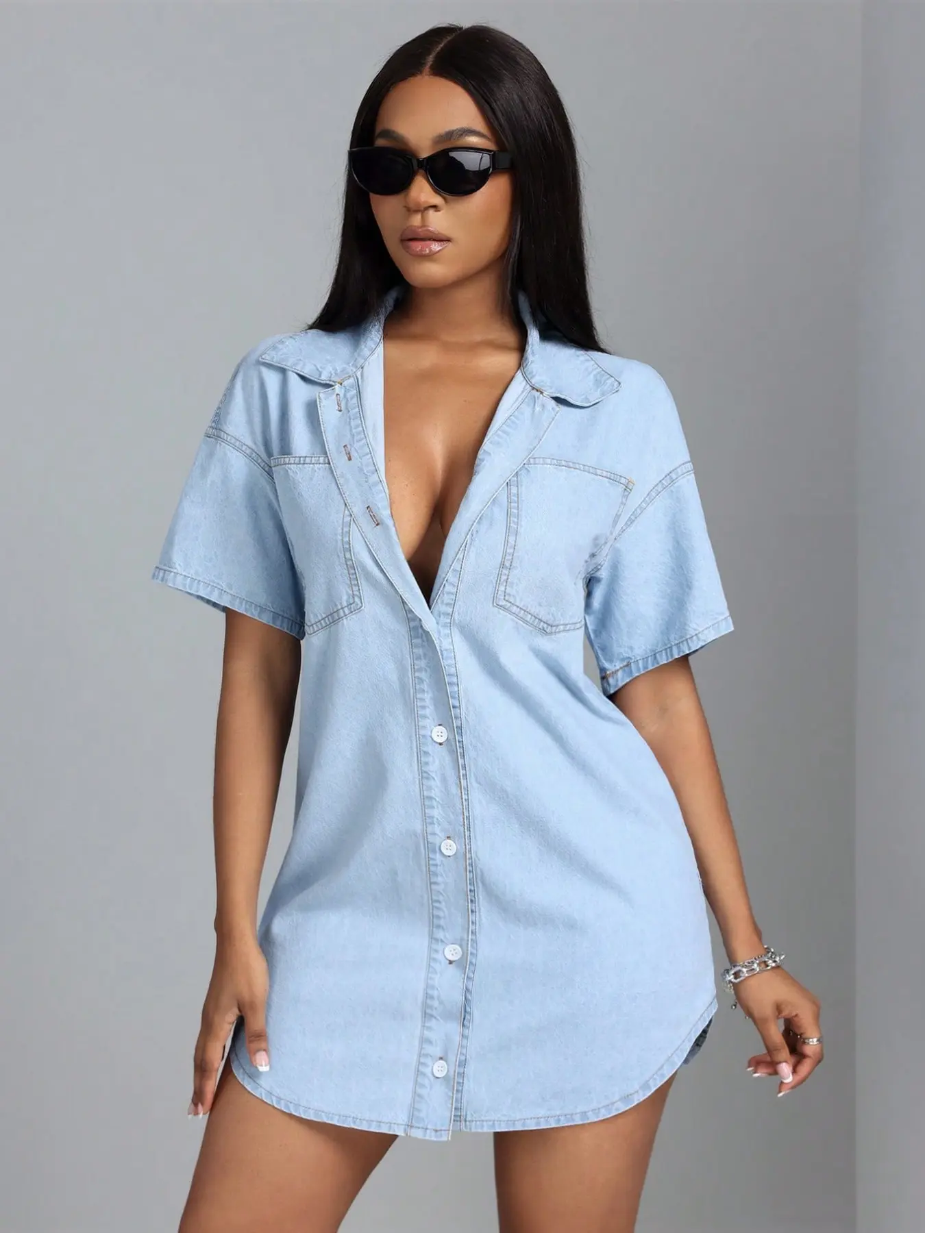 Spring Summer Fashionable Casual Denim Shirt Blouse for Women, Blouse Shirt Top, Basic Casual Shirts, Versatile Daily Wear, Stylish and Comfortable, Perfect for Everyday, Casual Summer Tops