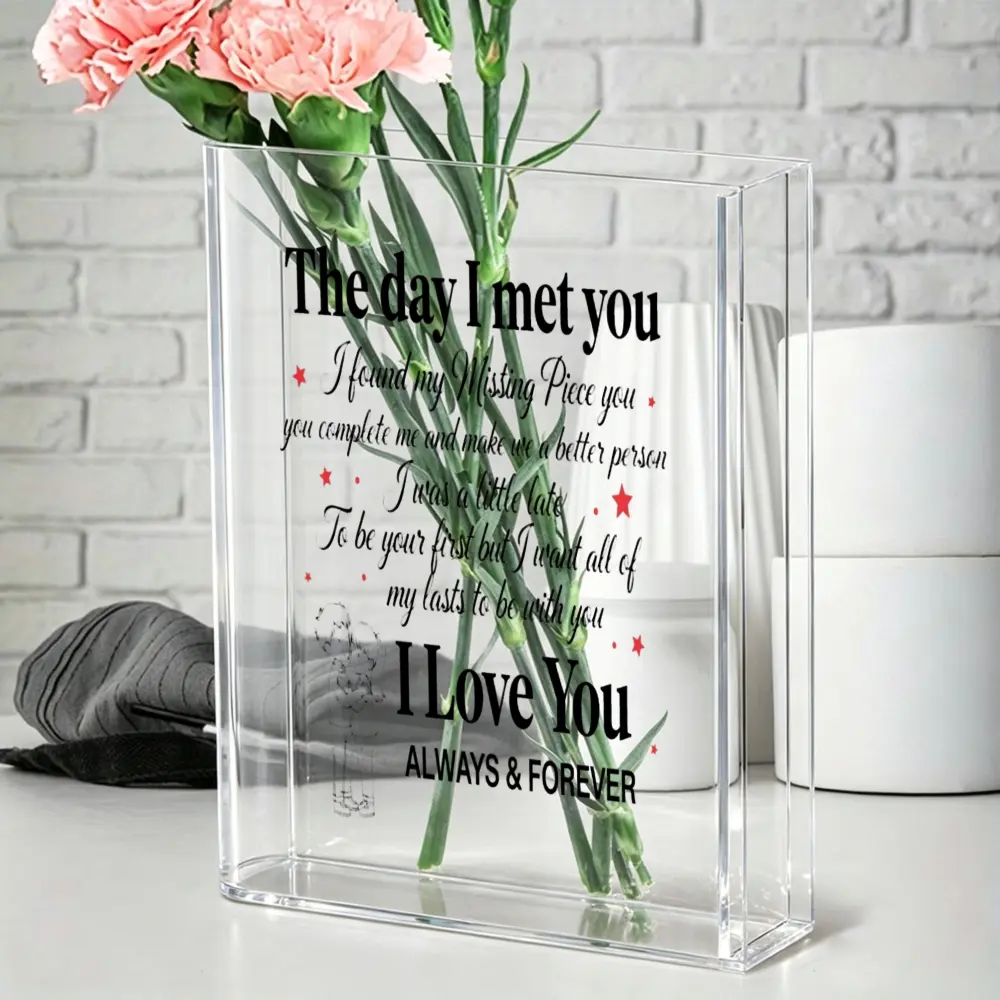 Acrylic, Romantic Love Quote Engraved Vase, I Love You Always And Forever Message Design, Office Home Living Room Decor, Valentine Wedding Anniversary Gift Bedroom Table Centerpiece Decoration