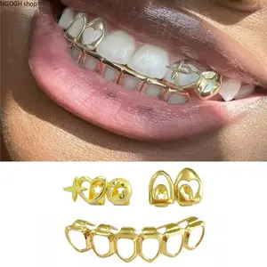 Heart Fang Grillz - Gold Hip Hop Star Teeth Grills, Electroplated Shiny Tooth Caps for Men Women, Trendy Rap Party Club Style Fashion Accessory