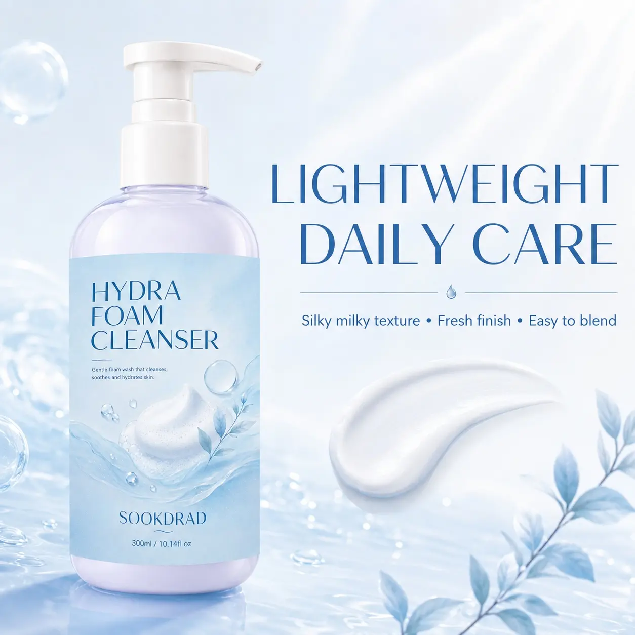 HYDRA FOAM CLEANSER, gentle foam wash, cleanses skin, soothes skin, hydrates skin, 300ml/10.14fl oz