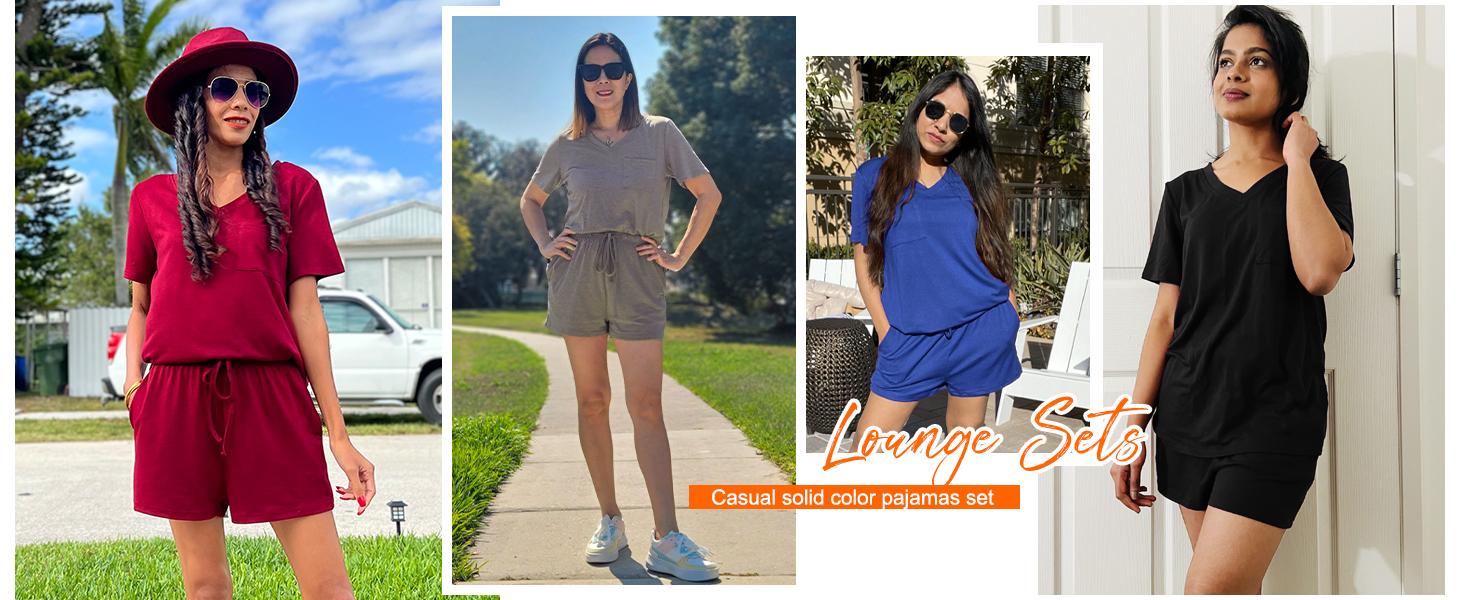 Pajama woman Women's Short-Sleeve Pajama Set, with Pockets, Casual V-Neck Two-Piece Set, Sizes S-3XL, Easter Gift, Birthday Gift