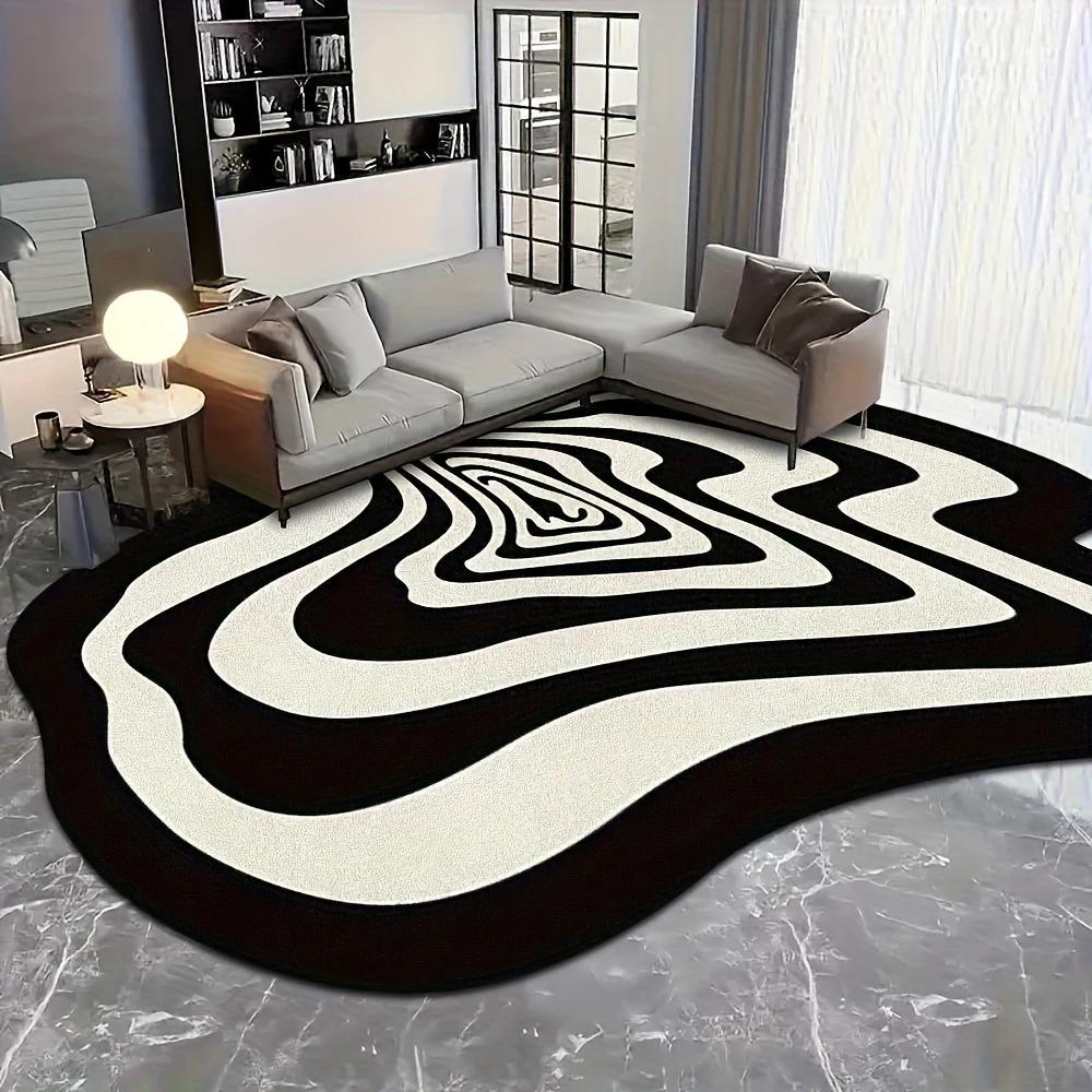 Irregular 3D Visual Pattern Rug, Modern Abstract Rug, Black and White Pattern Area Rug, Stylish Soft Plush Floor Mat, Home Decor, Laundry Room Machine Washable Floor Mat