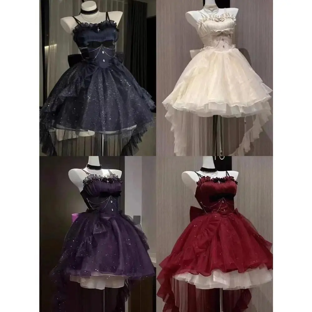 Vintage Gothic Lolita Dress Set Women Harajuku Y2k Bow Ruffles Party Dress Female Elegant Korean Popular Clothes French Summer