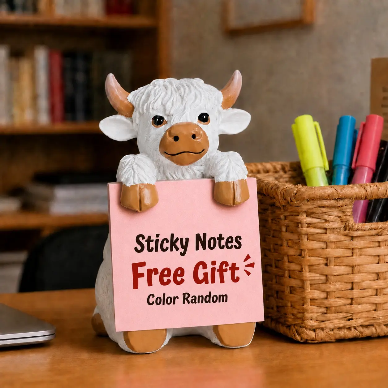 Highland Cow Resin Sticky Note Dispenser, 3D Cute Desktop Decor, Perfect for Home & Office, Unique and Functional Organizer, Desk Stand, Desk Accessory, Cute Office Desk Accessories