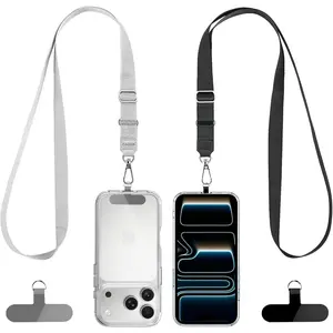 Phone Lanyard 2 Pack-2x Adjustable  Strap,2xPatches, Multifuctional Lanyards Compatible with  Smartphones(Black+Gray)