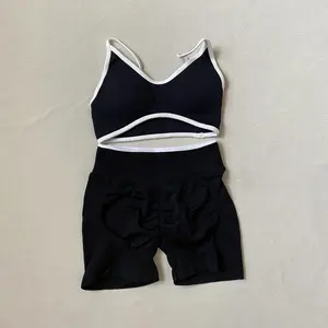 LOGO 2 Pieces High-waist Slim-fit Women's Sports Suit Seamless Quick-drying Clothes, Training Fitness Suit, Peach Hip Yoga Suit
