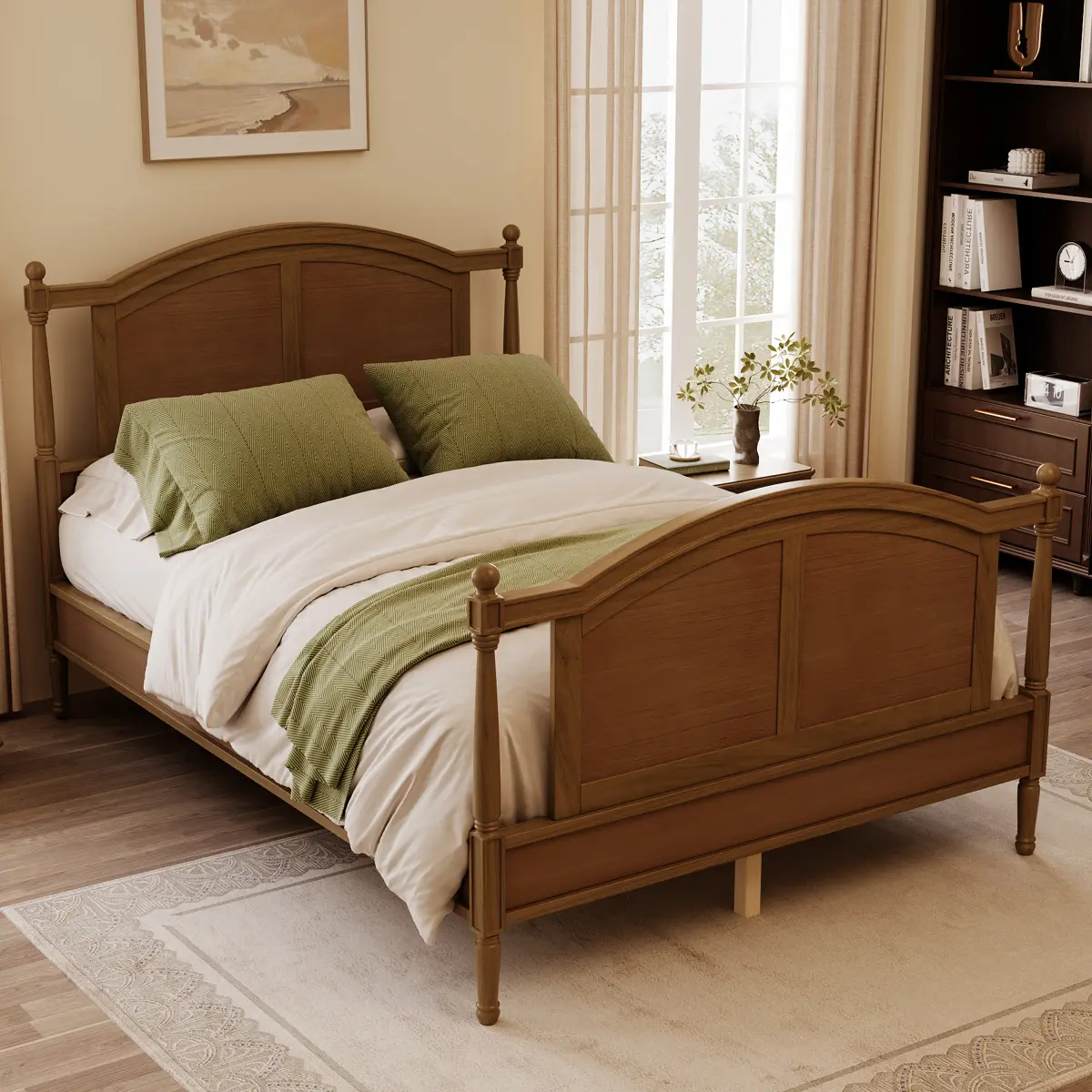 [Bellemave] Full/Queen Wooden Platform Bed Frame, Farmhouse Style Wood Bed with Arched Headboard and Footboard, No Box Spring Needed, Easy Assembly