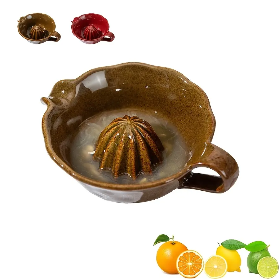 [Ceramic Lemon Squeezer] 1pc Ceramic Lemon Squeezer | Retro Japanese Style Reactive Glaze Porcelain Manual Citrus Lime Hand Squeezer Bowl with Handle and Pour Spout, Hand Press Lemon Squeezer with Bowl Juice