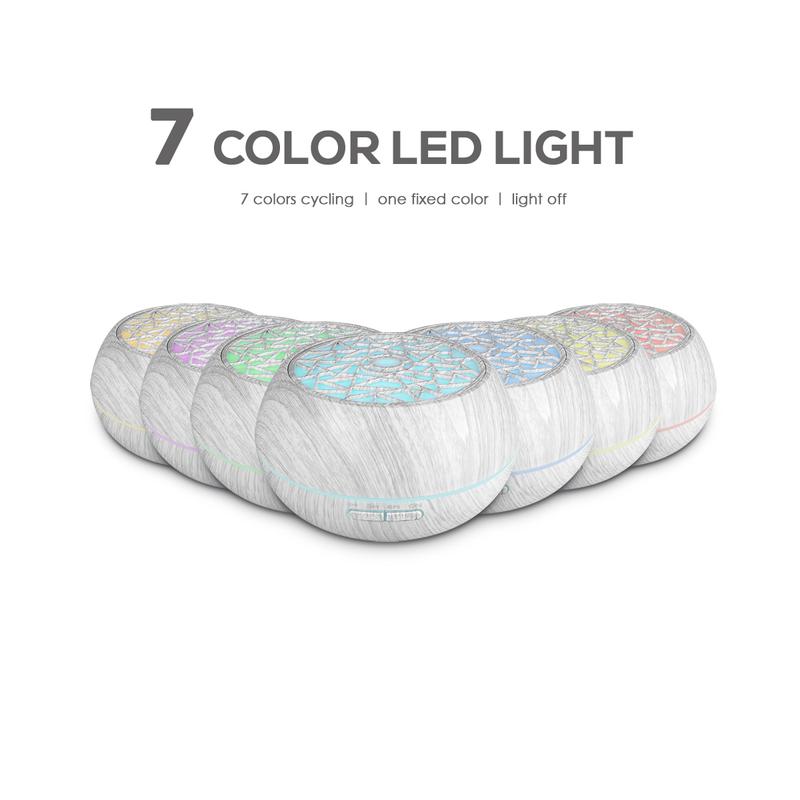 Ultra-Quiet 550ml Air Humidifier & Aroma Diffuser with Wood Texture Finish, 7 Color LED Night Light, Remote operation Control Essential Oil plant Diffuser, Aromatherapy Machine & Air Purifier for 6 Essential Oils to Medium Humidifier well home