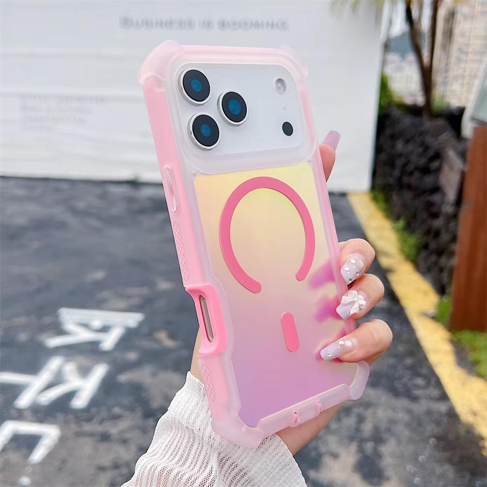 Fin Color Changing Laser Dazzling Magnetic Phone Case for iPhone 17 Air 16 15 14 13 Pro Max for MagSafe Wireless Charge Shockproof Cover Link No.45