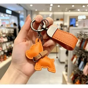 Best Seller New Model Creativity Premium French Bulldog Leather Keychain Charm Elegant Pendant Metal Key Ring Stylish Accessory