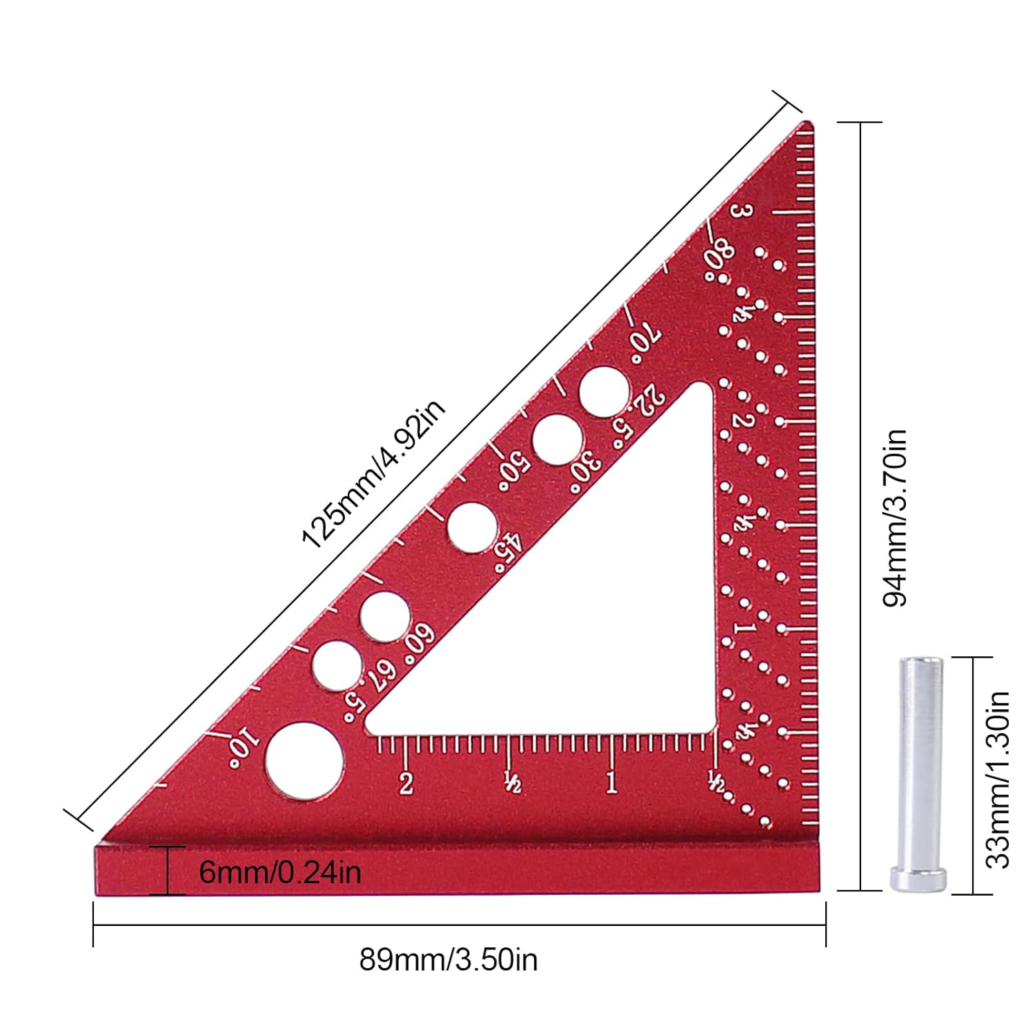 Carpenter Square, Small Triangle Square, 90 Small Square Ruler, Woodworking Measuring Tool with Fixed Miter Angle Pin (Red) Carpenter Square, Small Triangle Square, 90 Small Square Ruler, Woodworking Measuring Tool with Fixed Miter Angle Pin (Red)