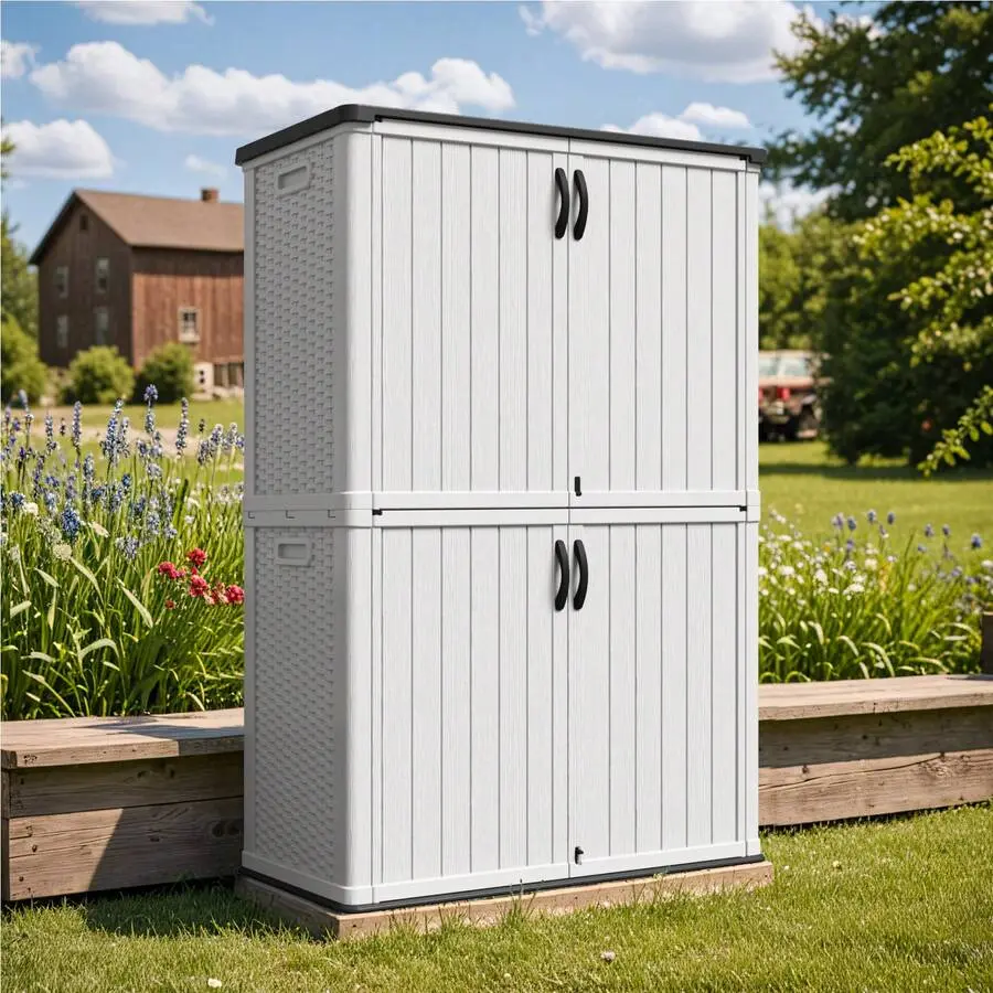 Flamaker Outdoor Vertical Storage Sheds With Floor, Waterproof Storage Cabinet Tools, 50 Cuft, White