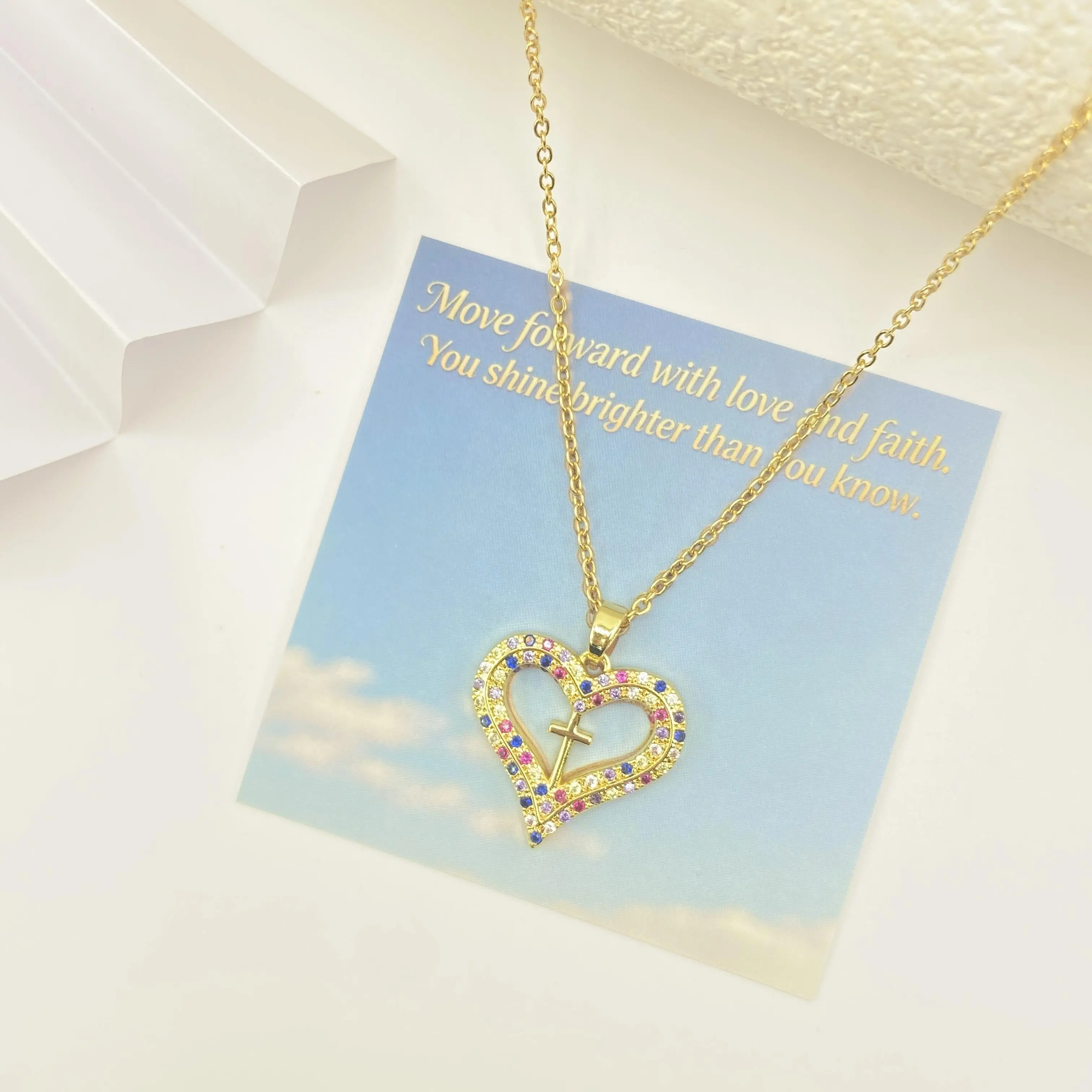 GODISS Gold Plated Heart Cross Necklace for Women & Girls,Colorful CZ Christian Faith Pendant for Everyday & Party Wear,Stainless Steel Chain,Fade-Resistant Religious Jewelry Gift for Birthday,Anniversary & Valentine's Day