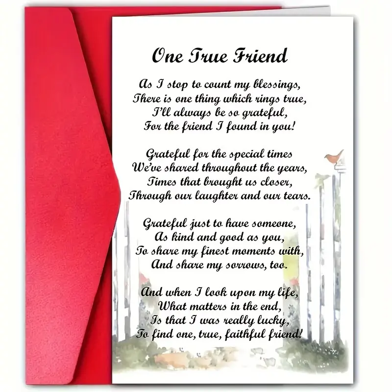Heartfelt Friendship Card with Envelope, Touching Poem for Best Friend, Ideal for Friends Day, Expresses Genuine Gratitude