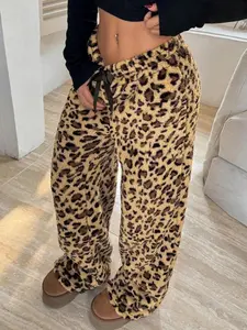 Leopard Print Heart Camo Fitted Sweatpants | Flannel Fleece Lined Streetwear Bottoms | Y2K Hip Hop Casual Pants for Daily & Dance
