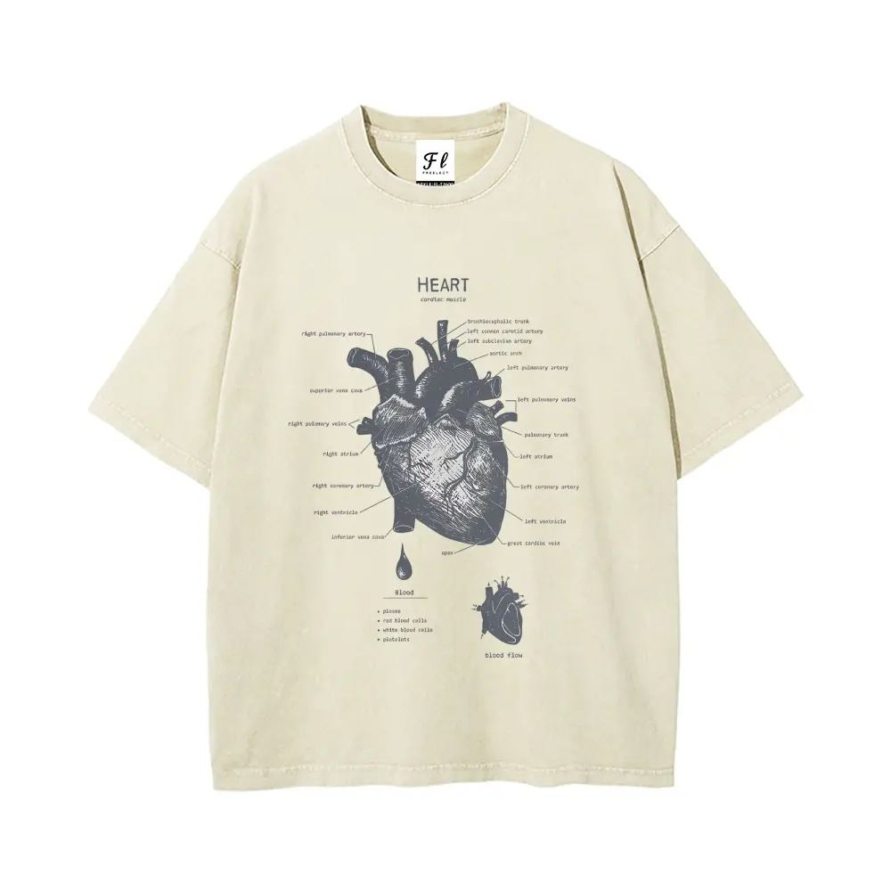 Heart Anatomy Analysis Unisex Clothing Round Neck Washed T-Shirt Vintage Style Casual Oversized