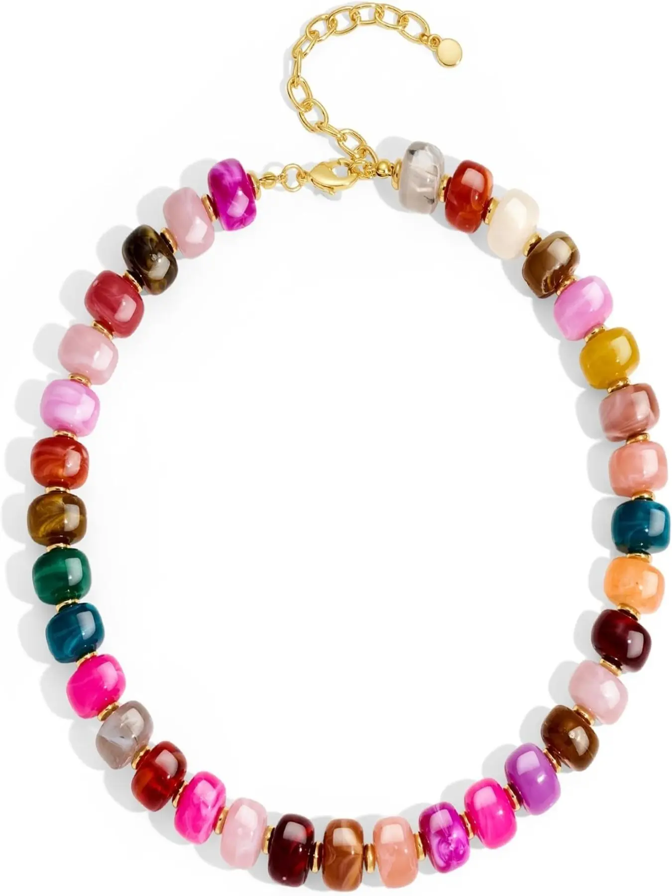 Chunky Frosted Sea Glass Beaded Necklace for Women - Handmade Recycled Glass, 18K Gold Plated or Silver Toned Stainless Steel, Adjustable 16-18 inch Boho Statement Necklace, Fashion Necklace