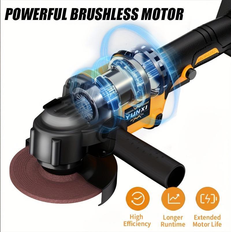 YUNXI Brushless Motor Cordless Tool with 21V Battery & Accessories No Load Speed 8300-12000 RPM Ideal Gift for Ceramic Tiles Stones Steel Wood Projects Pneumatic Metal Chamfering Tool Brushless Cordless Angle Grinder brushless angle grinder