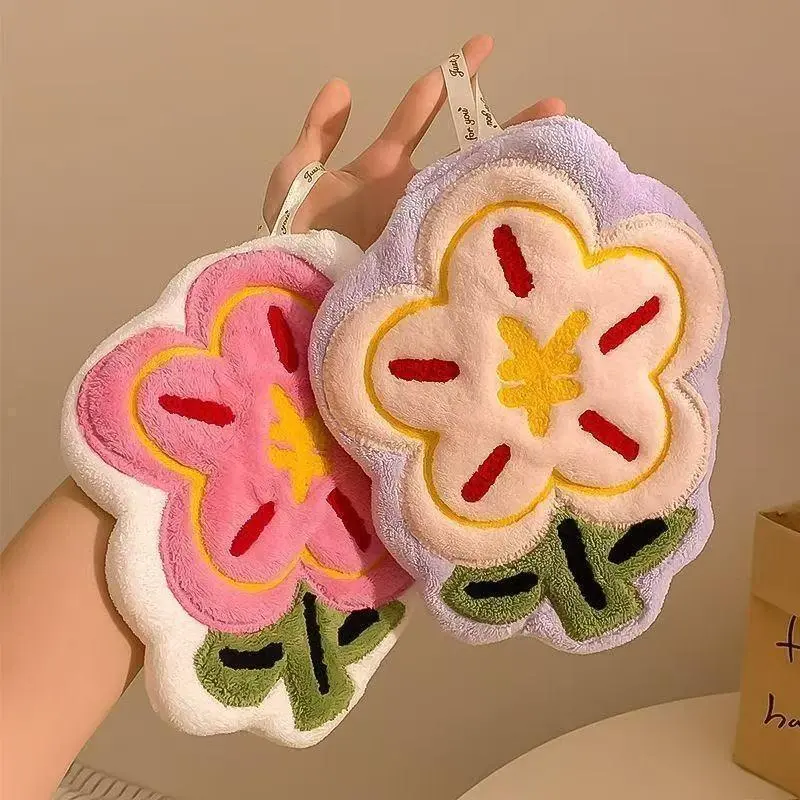 Floral Hanging Hand Towels, 4-Piece Mixed Pack, Super Absorbent & Quick-Dry for Kitchen and Bathroom Use, Mixed Pack * 4Pcs, Hand Drying, Hanging Design, No, Flower Print, Absorbent Cloth