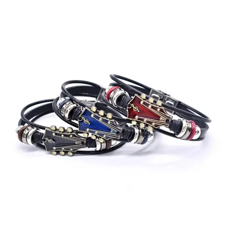Vintage guitar leather bracelet, a tribute to rock 'n' roll, a unique gift for musicians and music lovers