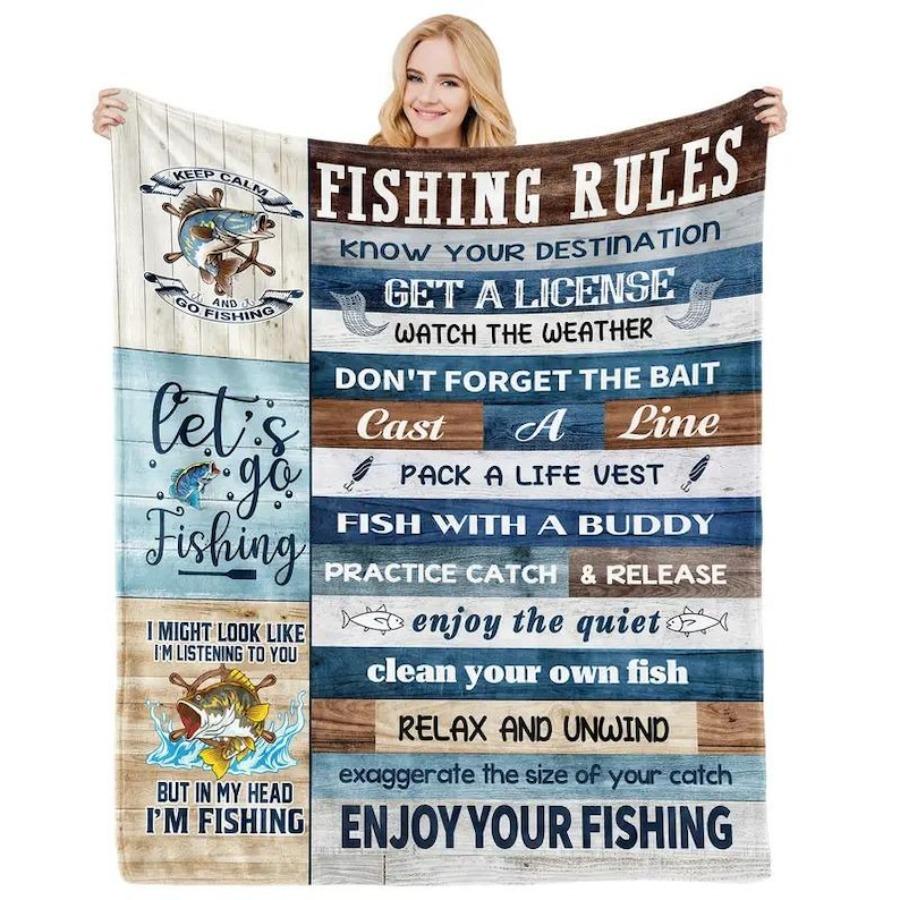 Cozy Fish Pattern Flannel Throw Blanket - Ultra-Soft, Hypoallergenic, And All-Season For Fishing Enthusiasts, Naps, Sofa, Camping