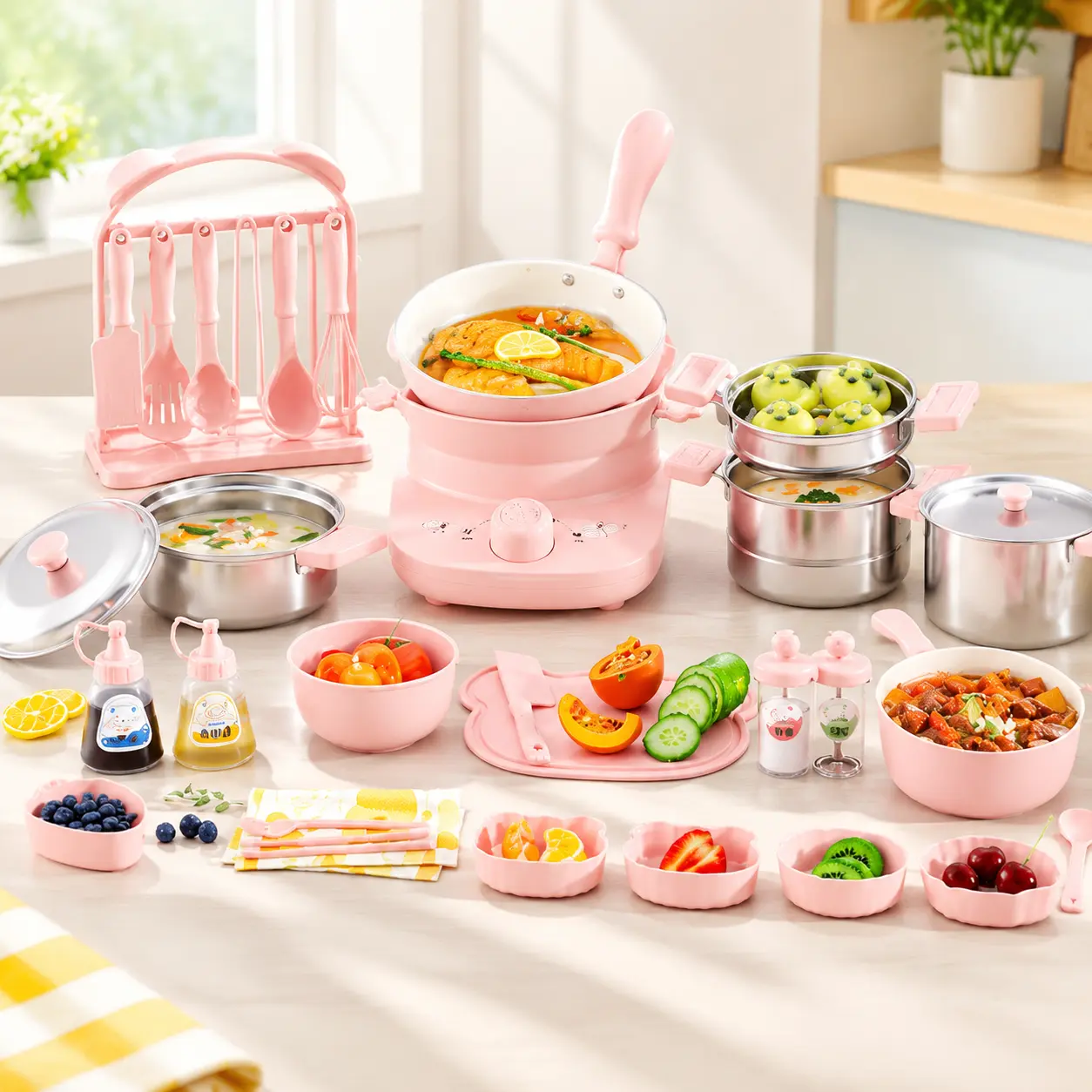 Kids Mini Kitchen Play Set with Cooking Accessories, Pretend Play Kitchen Toy for Girls and Boys, Halloween, Christmas & Birthday Gift for Kids, Holiday Gift Idea