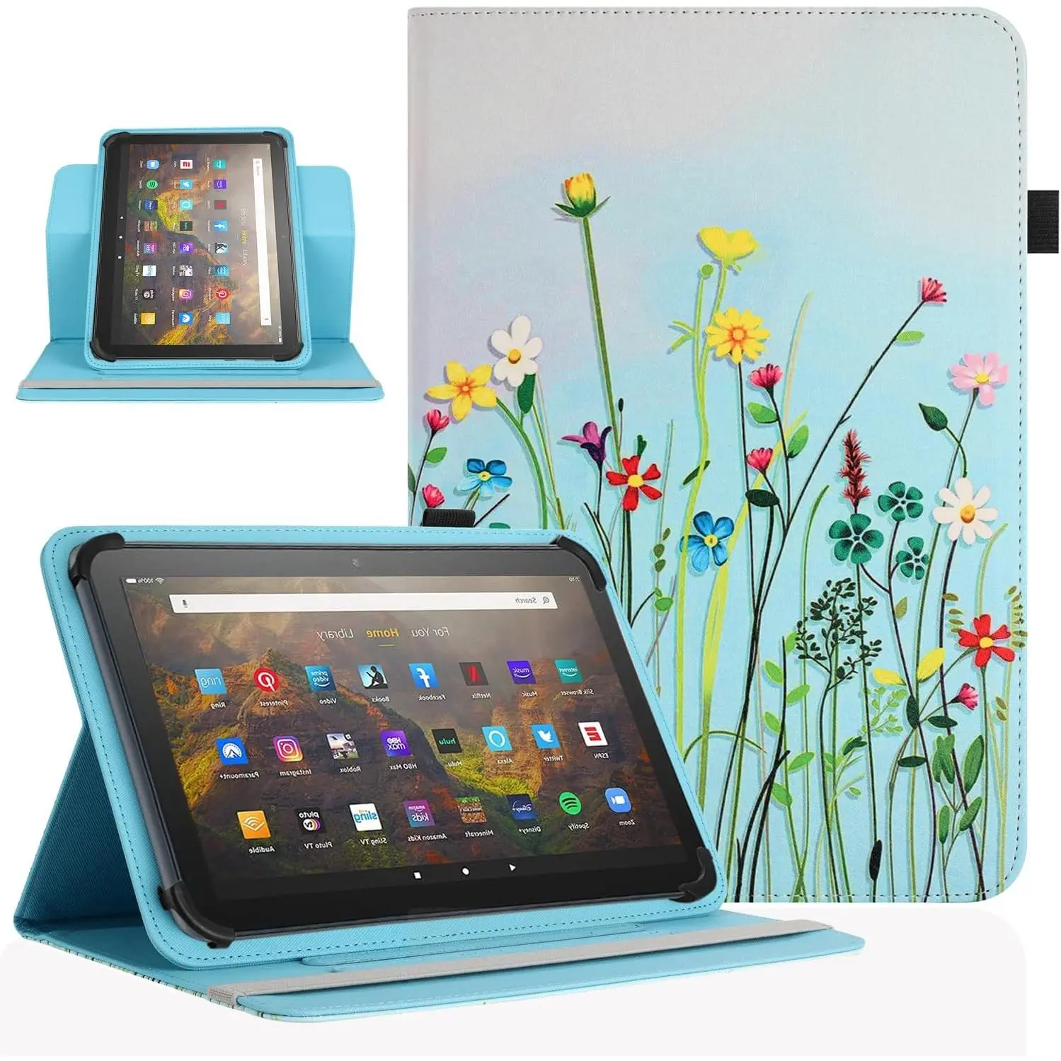 7 inch 8 inch Tablet Case,360  Rotatable Kickstand Multiple Viewing Stand Case Cover for 7.0" 7.9" 8.0" 8.4" inch and  7.0-8.5 Inch Touchscreen Tablet,Flower Grass 08