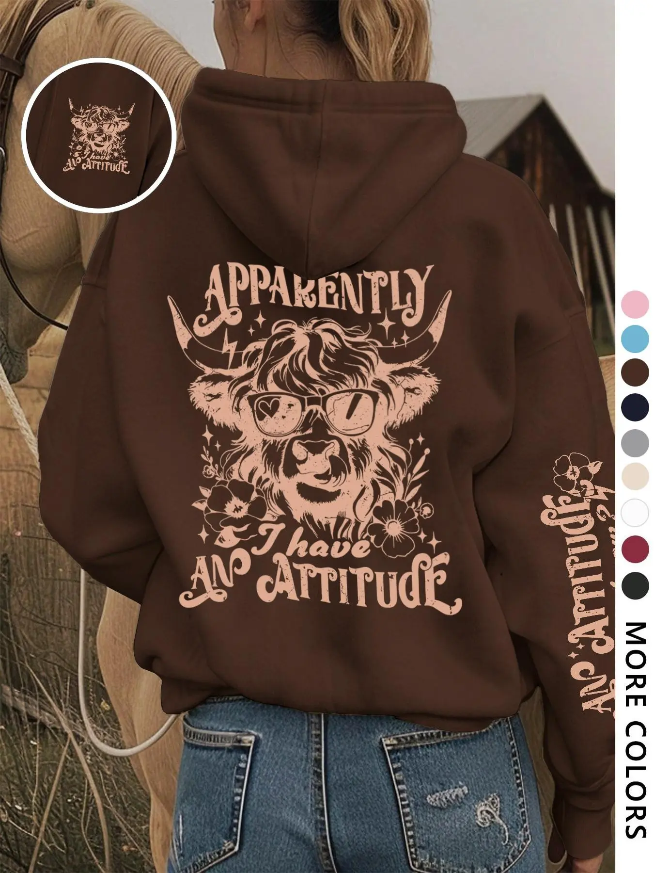 Women's Hooded Pullover Hoodie, Long Sleeve Loose-Fit, Graphic Print, Fall & Winter Casual Wear, Warm and Stylish, Perfect for Holidays