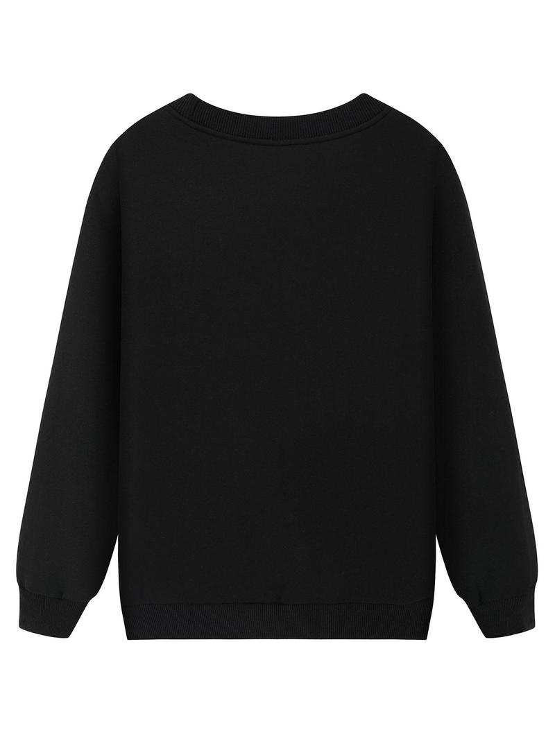 Women's Solid Drop Shoulder Fuzzy Sweatshirt, Casual Long Sleeve Round Neck Pullover, Women's Warm Fall & Winter Clothes for Daily Wear