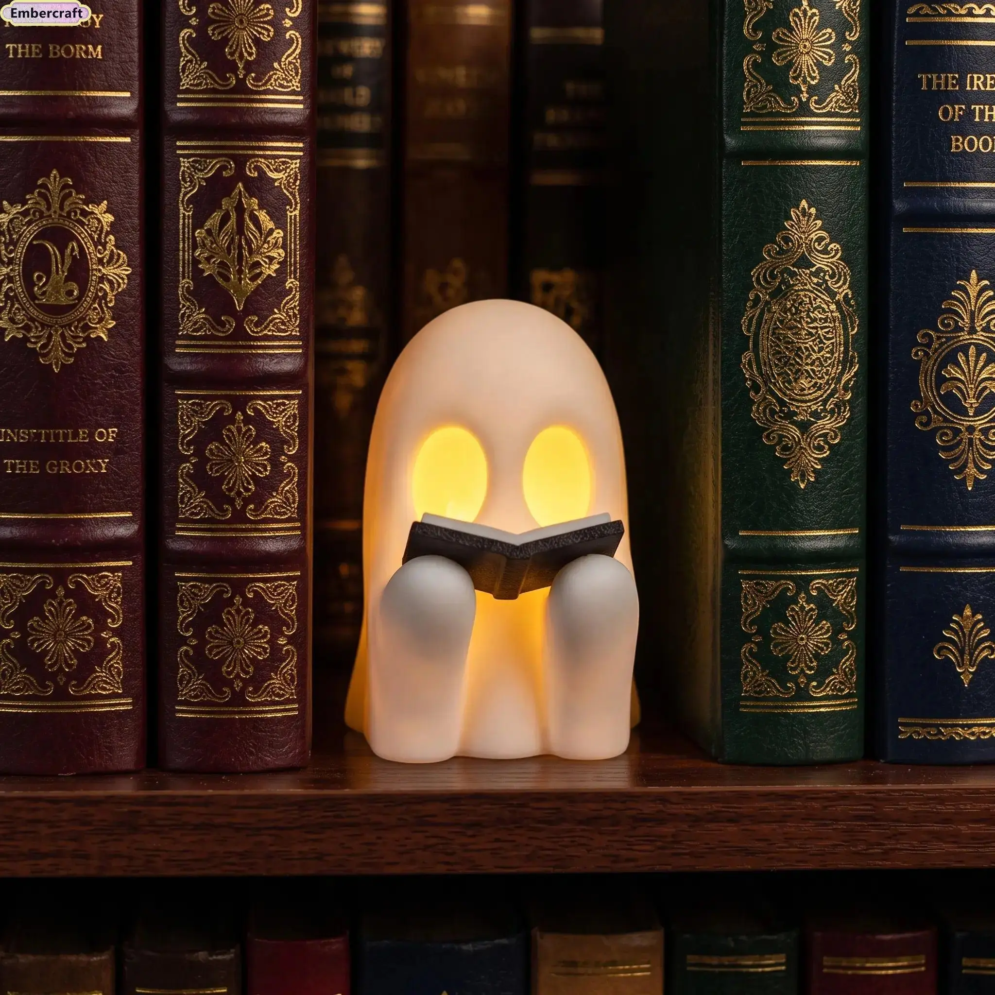 Viral Aesthetic Reading Ghost Figurine with LED Light Up Book, Cute 3D Printed Spooky Bookshelf Decor, Dark Academia Book Nook Shelf Accent, Gothic Desk Decor, Cozy Reading Room Decoration, Unique Gift for Book Lovers & Halloween