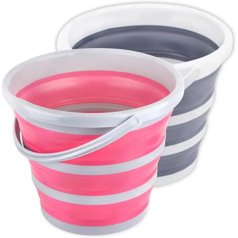 Collapsible Bucket 10L 2.6 Gallon Cleaning Bucket Mop Bucket Folding Foldable Portable Small Plastic Water Supplies for Outdoor Garden Camping Fishing  Wash Space Saving Grey and Pink