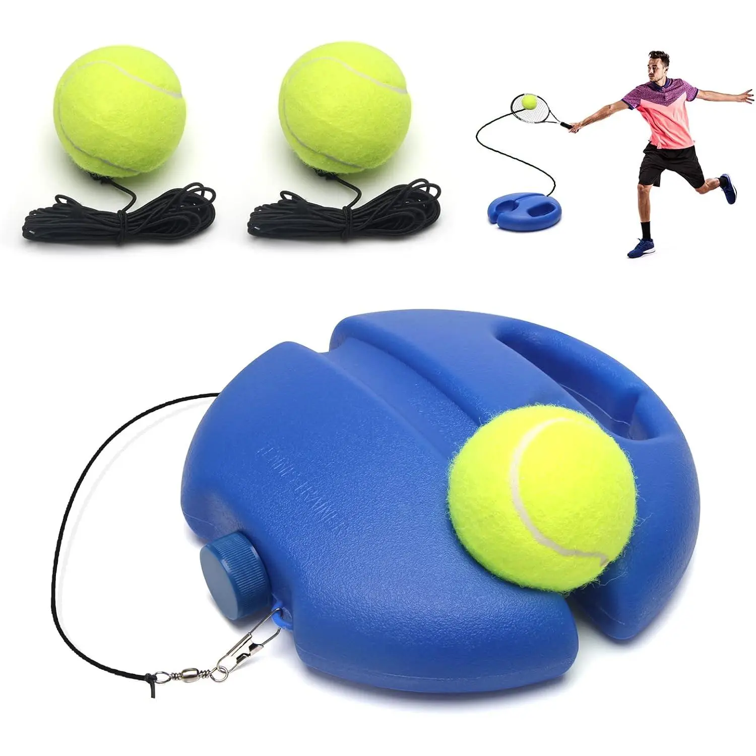 Tennis Trainer Rebound Ball with String Solo Tennis Training Kit Portable Practice Rebounder Equipment Training Tools with Long Elastic Ropes for Adults, Kids, Beginners
