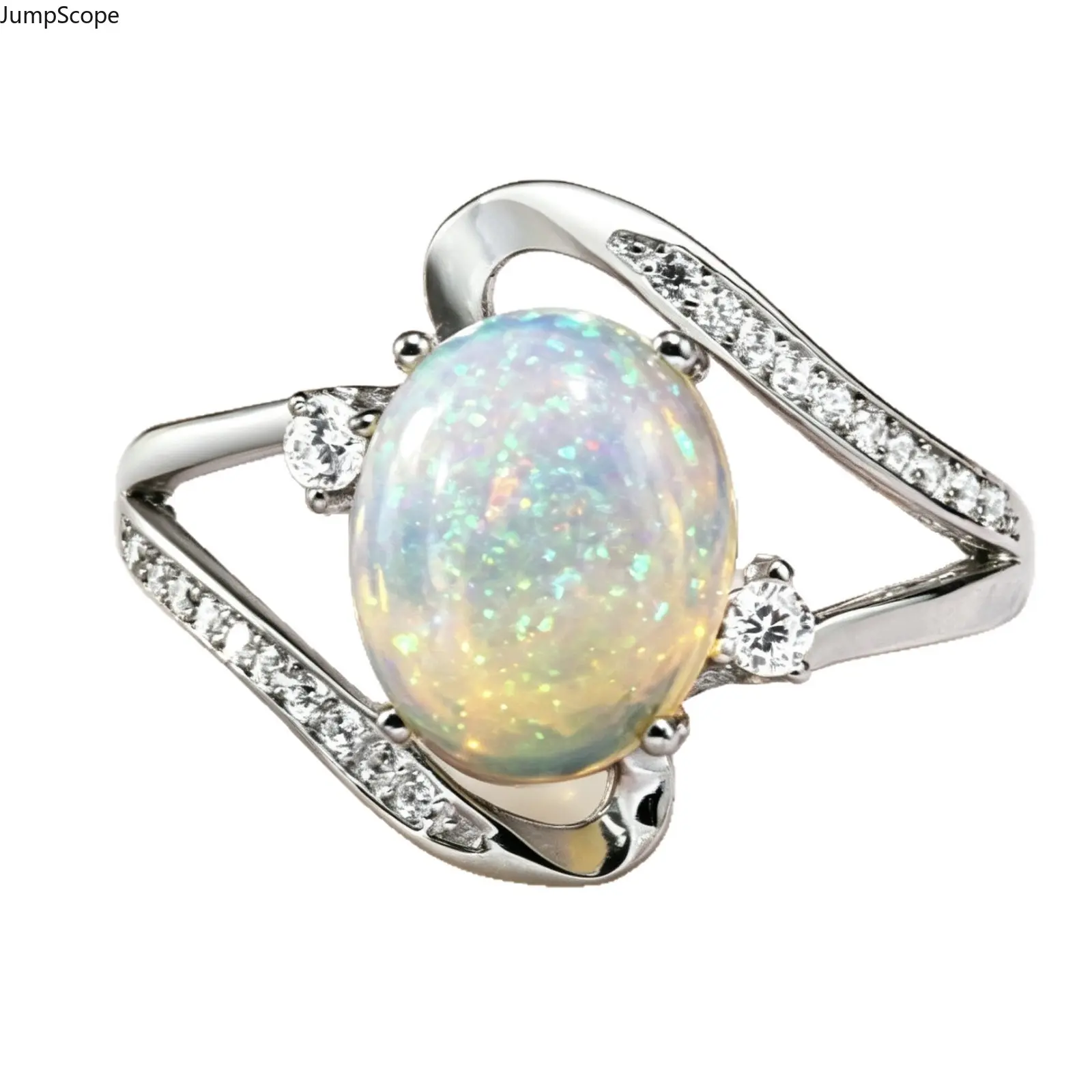 Women's New Silver Rainbow Fire Opal CZ-Accent Engagement Ring, Twisted Hollow Frame Band with MDF-Steel Build, Retro Look Indoor Recreation Gift, Engagement Rings