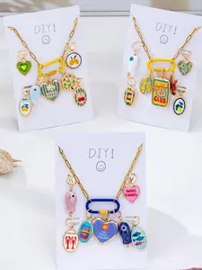 DIY Summer Charm Necklace Set - Detachable Enamel Charms with Stainless Steel Chain, Customizable Beach & Fruit Pendant Jewelry for Women, Dangling Charms Necklace, Dainty Necklaces, Casual Style Necklaces, Dainty Fashion Jewelry