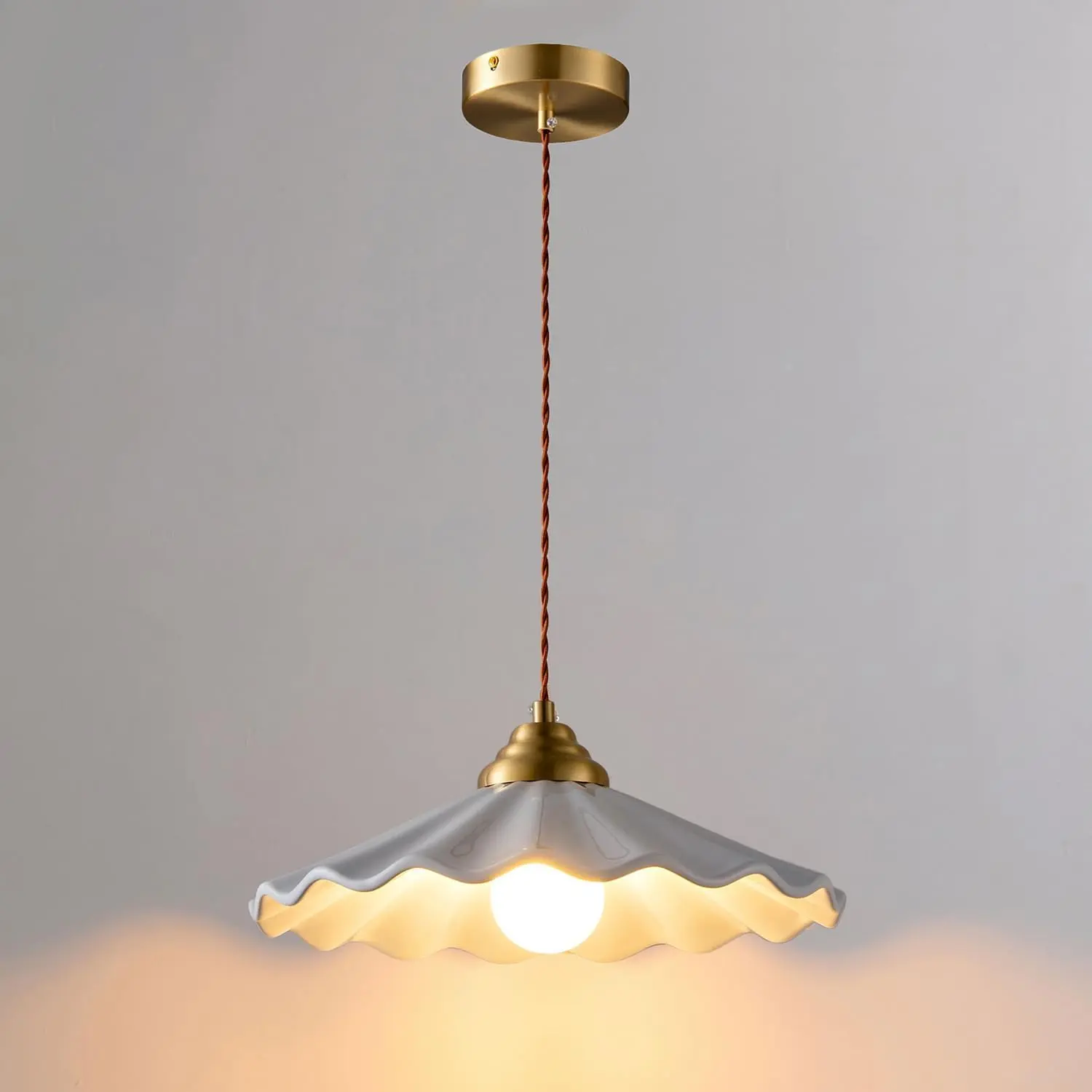 Pendant Light, Vintage Pendant Light Fixture with Pleated Ceramic Lmapshade, White Porcelain Pendant Light, Hanging Light for Hallway Kitchen Island Dining Room, 11.8in