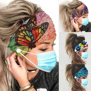 Women's Leopard Button Wide Elastic Headband 4-Pack (Butterfly) - Athleisure, Moisture-Wicking, Sporty Sweatbands, Non-Slip Turban Boho Headwraps, Mask Ear Saver, Hair Scarf, Nurse & Yoga Workout Accessories, Athleisure Sports Headbands