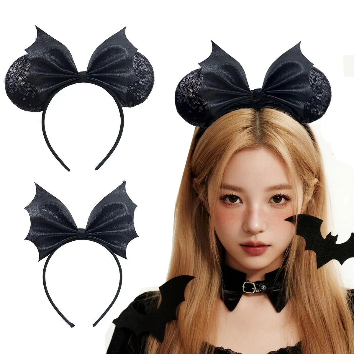 Halloween Bat Mickey Headbands Devil Horn Hair Bands Black Gothic Funny Cosplay Party Hair Accessories for Kids Holiday Decor