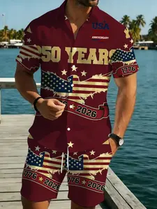 American Flag Pattern Short Sleeve Shirt Set, 2026 Memorial Men's Summer Casual Two-Piece Set, Comfortable and Stylish Design