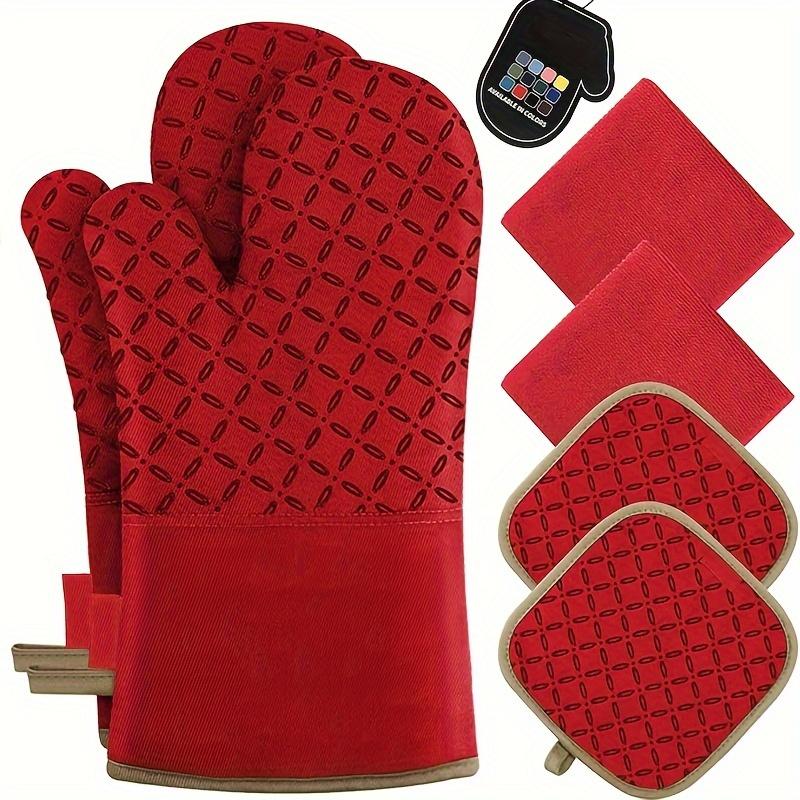 For Baking, BBQ & Daily Cooking, Kitchen Anti-scald Protection Solution, 6 Pcs Oven Mitt Set, Mitts, Pot Holders & Non-slip Towels, Effortlessly Protect Kitchen from Scald, Kitchen Protection Supplies