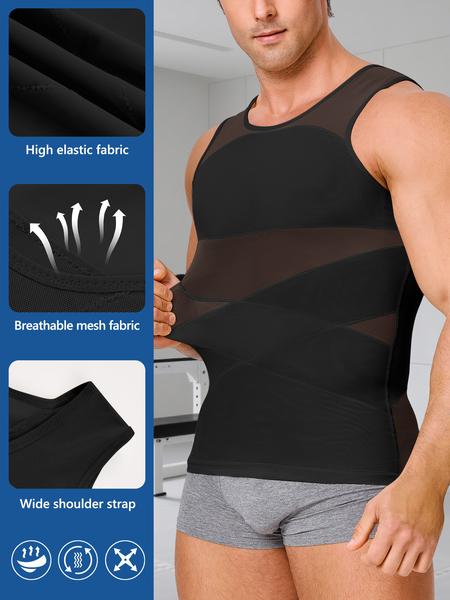 Men's Slimming Shirts, High Elastic Mesh Fabric, Strengthened Waist & Chest, Skin-Friendly Breathable Seamless Outerwear Stretch Tank Tops dailydrip comfyessentials menfashion tiktokshopbacktoschool tiktokshopblackfriday mensunderwearreview halloween