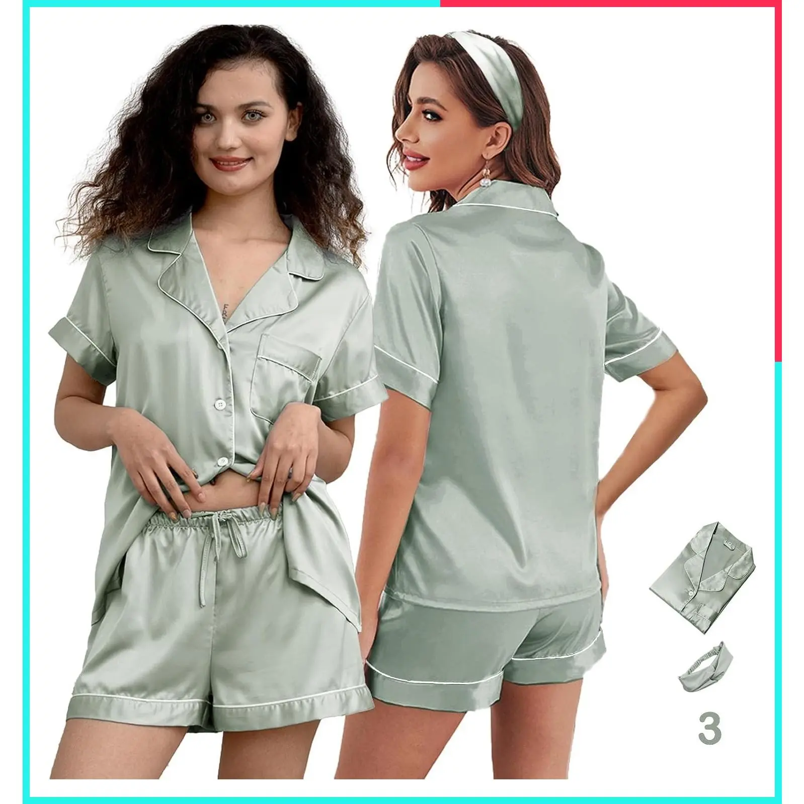 3Pcs Women's Silk Satin Short Pajama Set Floral Print Soft Bride Sleepwear Lounge Pjs XS-4XL