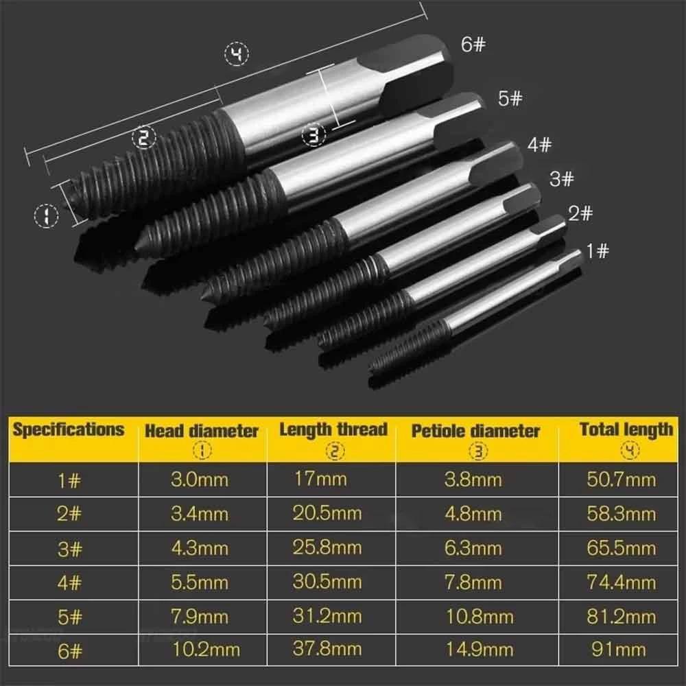 5pcs/6pcs Damaged Broken Screw Remover Extractor,Drill Bits Steel Durable Easy Out Remover Tool,Works on Wood and Machine Screws