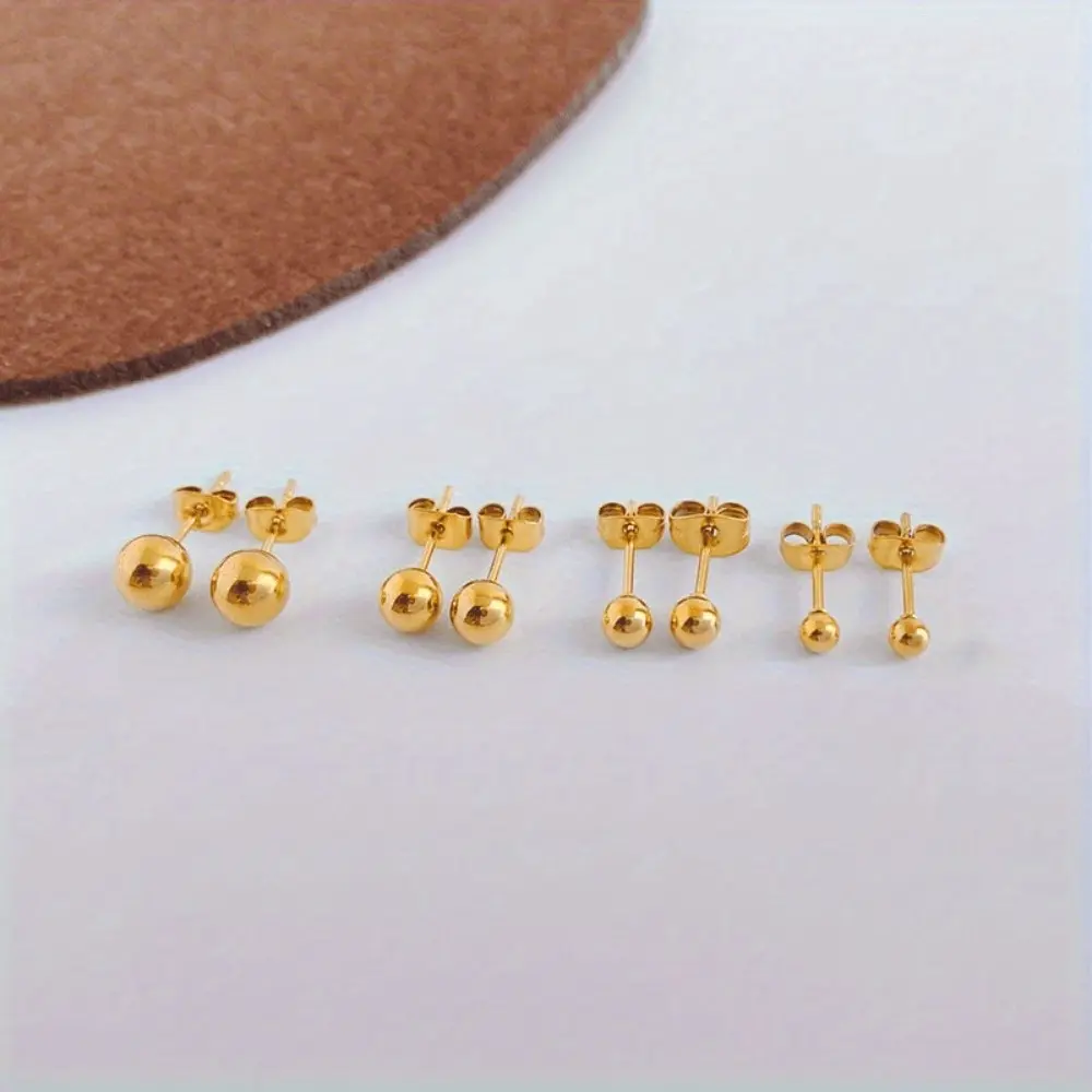 8-Piece Engraved Stainless Steel Classic Trendy Ball Stud Earrings - Artificial Gemstone Jewelry Accessories, Ideal Gifts for Birthdays, Daily Wear
