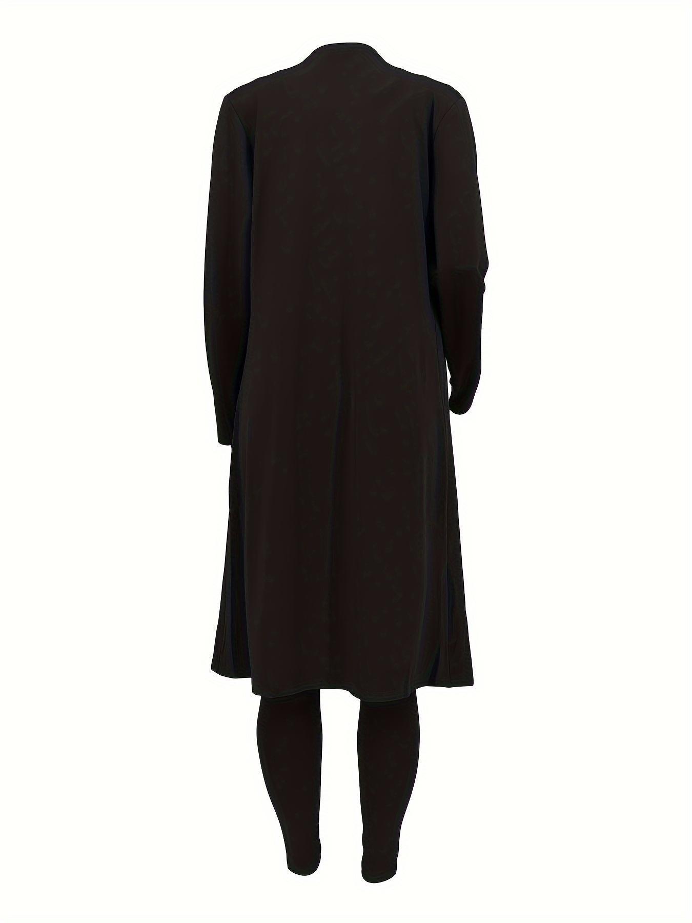 【Plus Size】 Two-piece Matching Set Solid Scoop Neck Jumpsuit & Long Sleeve Open Front Outwear, Casual Fashion Cozy Outfits for Daily Outdoor Wear, Women's Clothing for All Seasons, Two Piece Set Women, Co-ord Sets, Womenswear