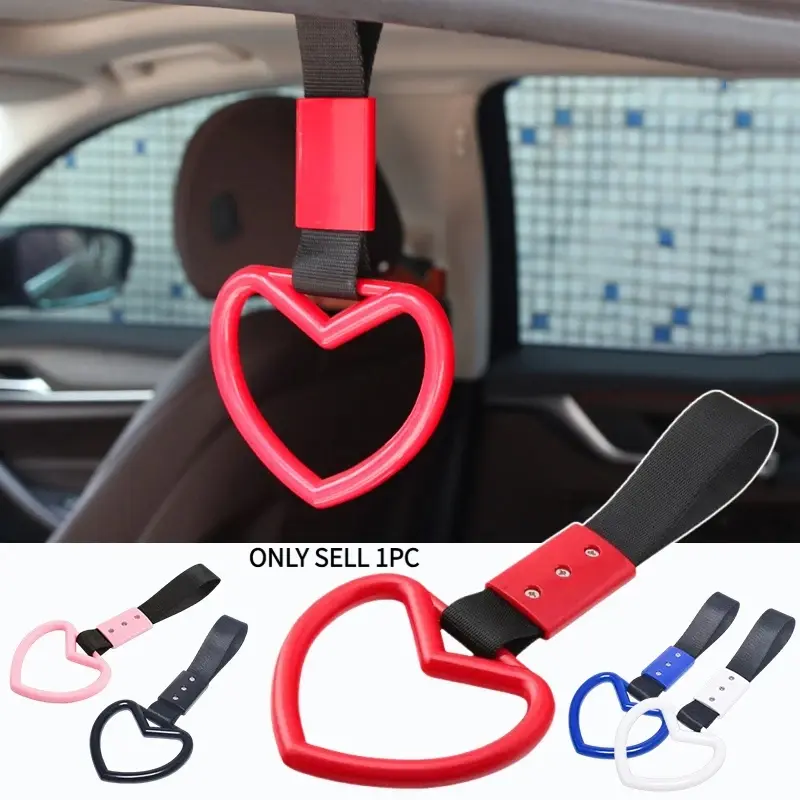 Train Bus Car Handle Hand Strap Ring Heart Styling Drift Charm Strap Car Interior Safety Grab Handle Rear Bumper Warning Ring Car Accessories